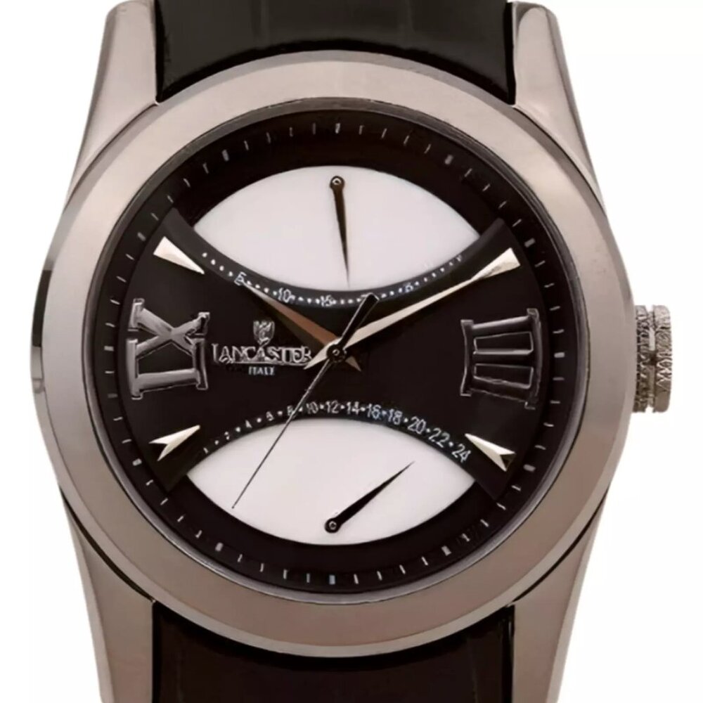 Lancaster Italy OlA0613 Unisex Round Gun Metal Black Watch 0023
